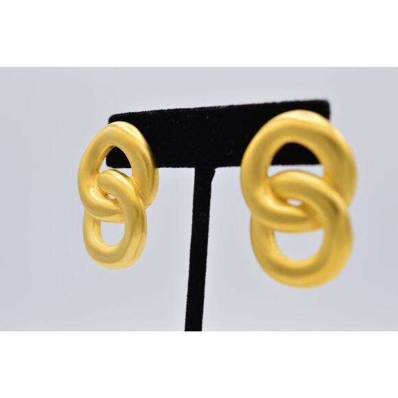 Givenchy Vintage Earrings Brushed Gold Linked Statement Runway Signed 1980s BinZ - Picture 3 of 10